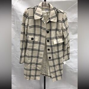 LOFT Black and Cream Checkered Trench Coat